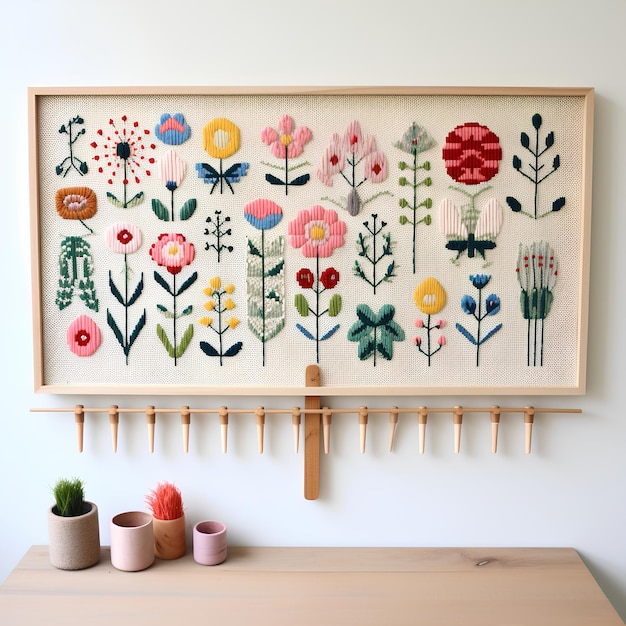 Вышитый пейзаж в раме